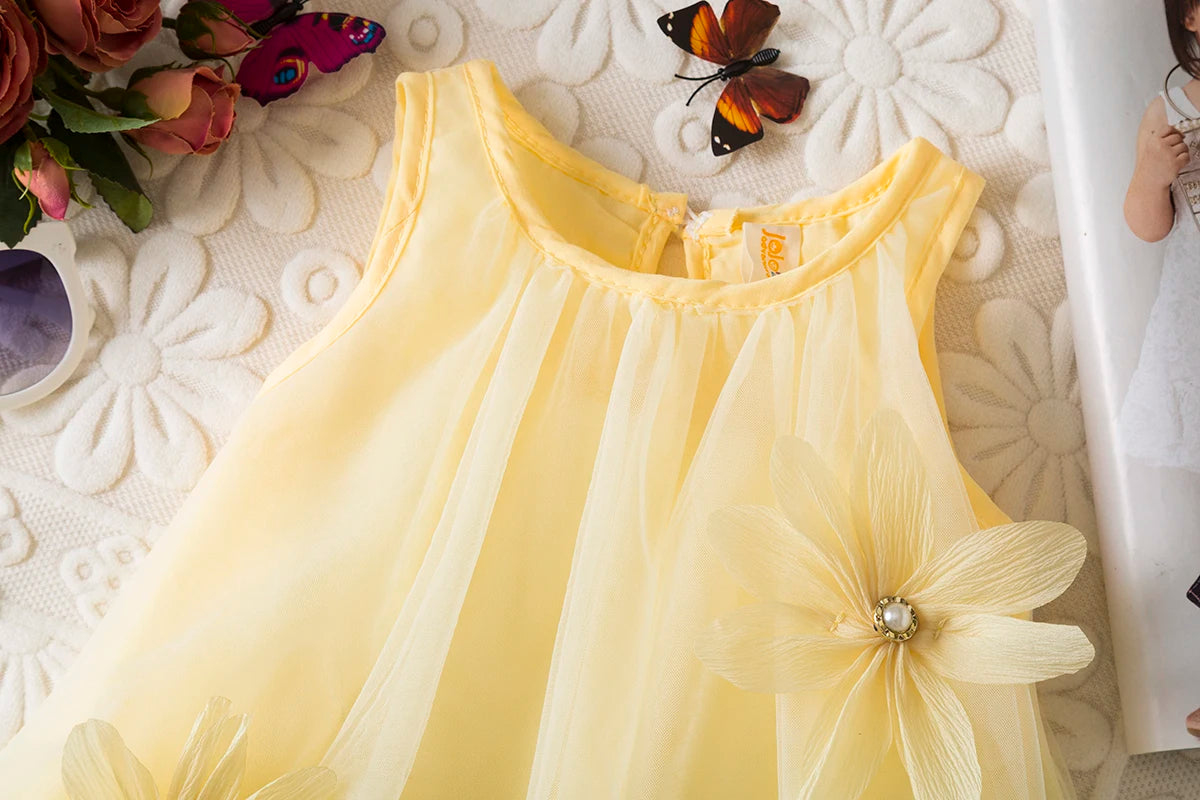 Toddler Girl Princess Pink Flower Decorated Wedding Party Dress