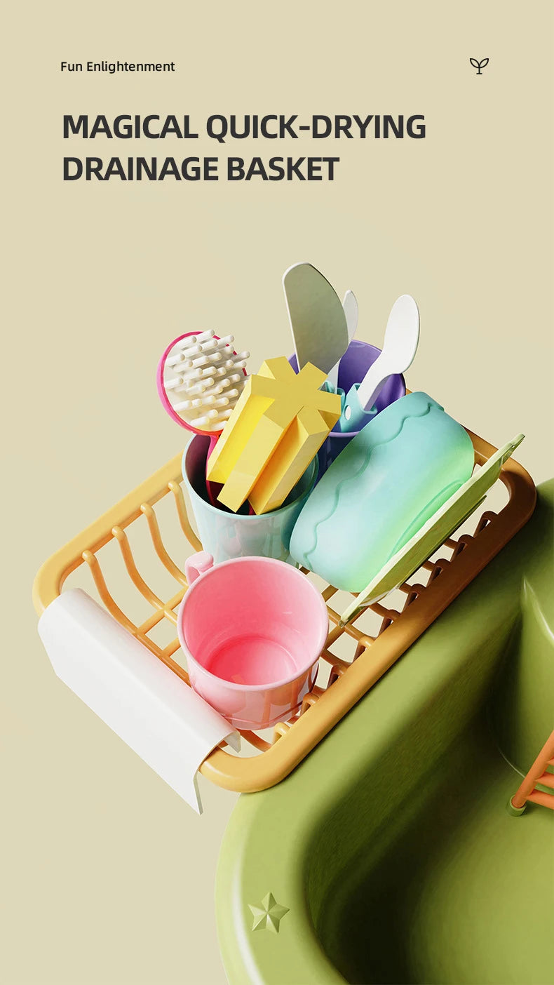 Kids Kitchen Sink Toys Electric Dishwasher Playing Toy with Running Water Pretend Play Food Fishing Toy Role Playing Girls Gifts