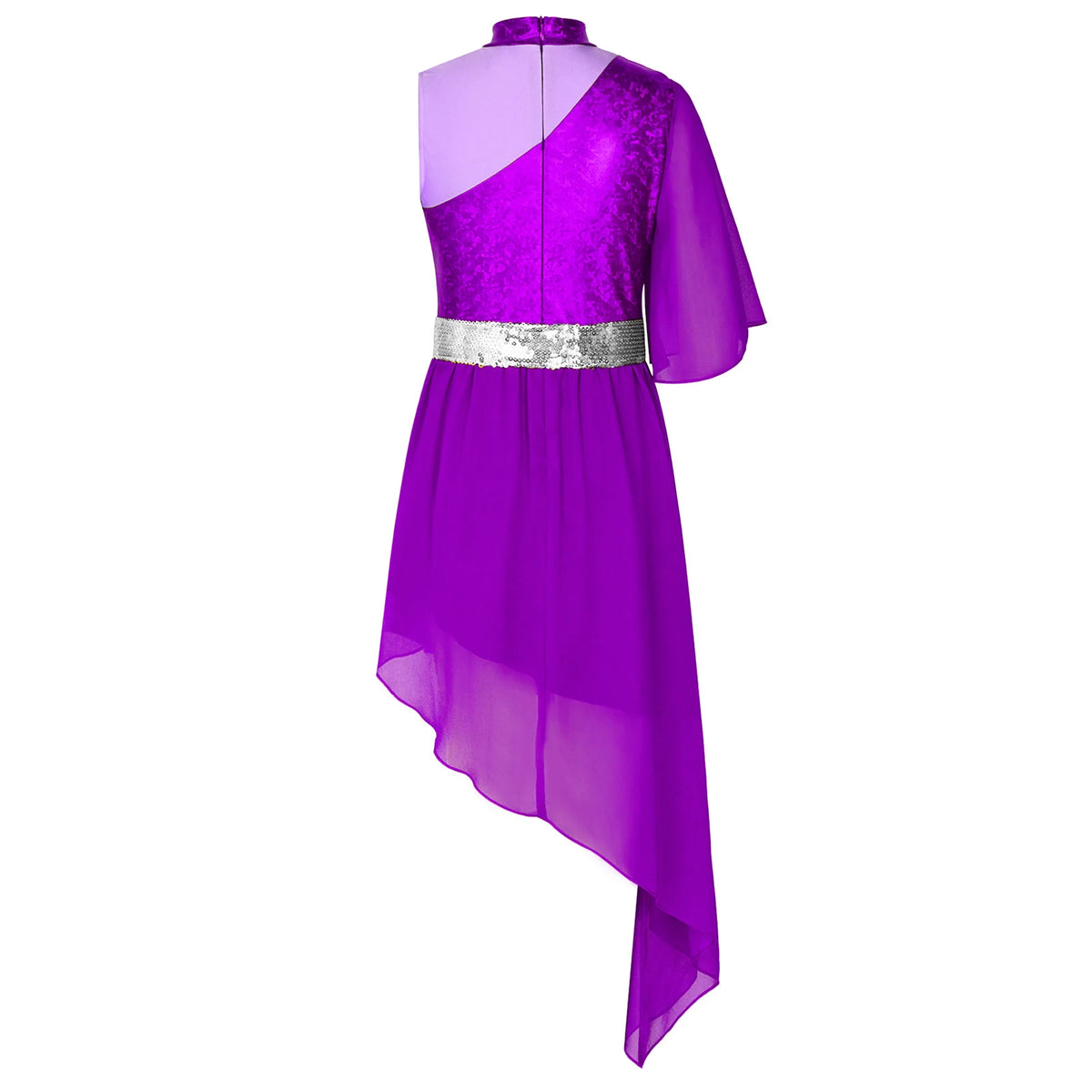 Kids Girls Lyrical Contemporary Worship Liturgical Praise Dance Dress Flare Sleeve Sequin Splice Dress Performance Costume