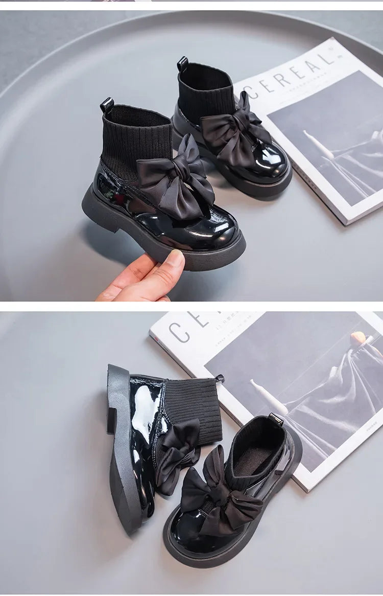 Girls Boots 2025 Fashion Butterfly-knot Glossy Casual Boots For Baby Girls Comfirtable Breathable Girls Shoes Outdoor Sneakers