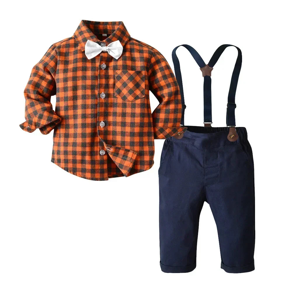 Plaid Pants Set for Boys 0 to 3Y with Bow Tie