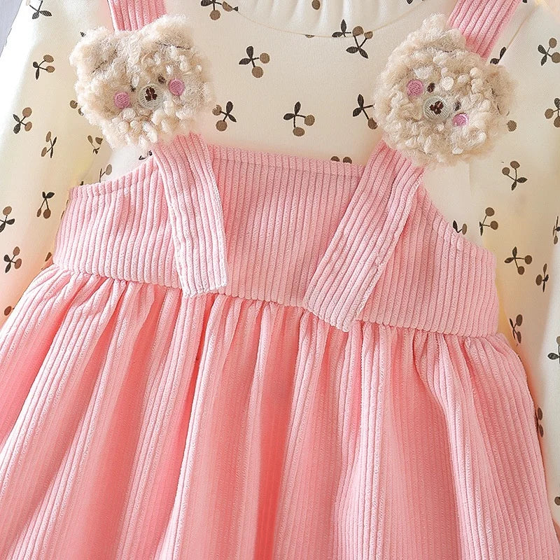 Valeria Lovely Bear Corduroy Strap Style Dress Fashion Cute