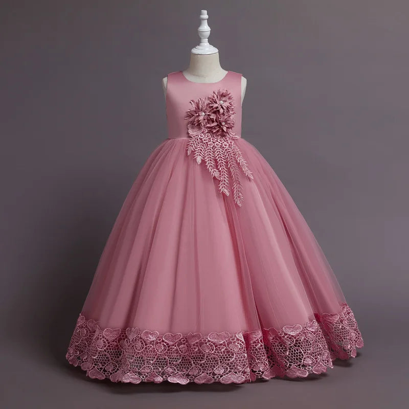 Teen Long Flower Bridesmaid Dresses For Girls Children Wedding Prom Gown Girl