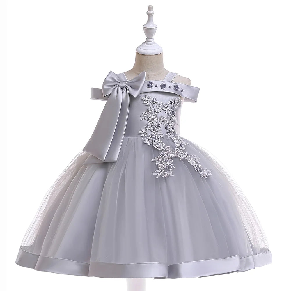 Kids Christmas Party Dresses For Girls Appliques Flower Elegant Wedding Dress