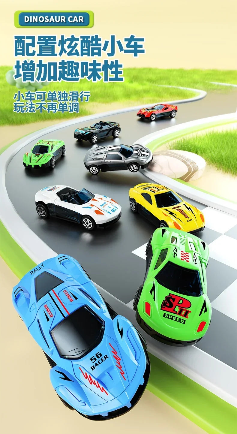 Dinosaur Toys for Kids Boys Ages 3-5, Car Track Set Dinosaur Transport Truck with Diecast Cars