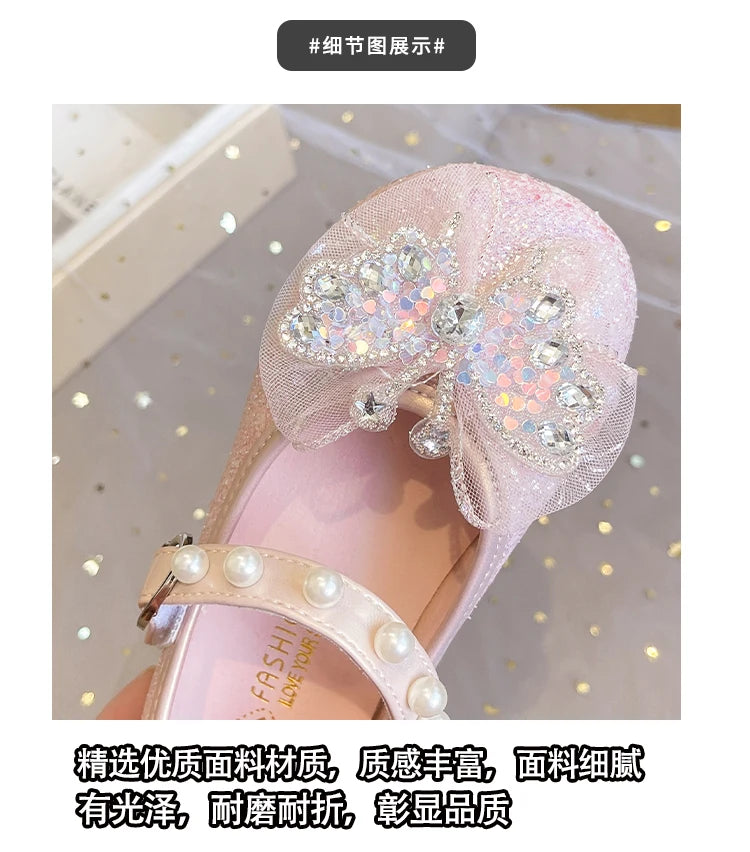 Girls Princess Shoes 3-18 Years Glittering Butterfly Decoration Children's Shoes