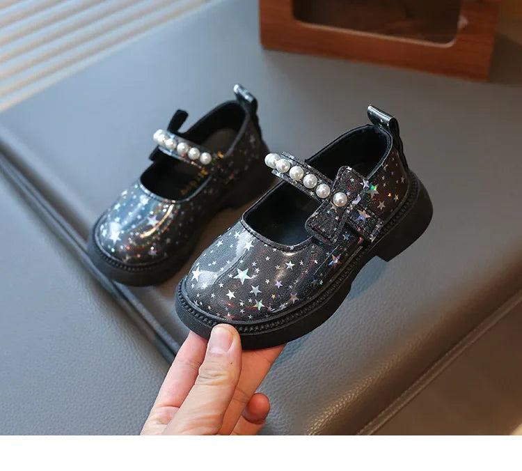 2025 Shoes NewGirls Leather Shoes for Party Wedding Kids Princess Rhinestones Shoes with Bow-knot Fashion Children