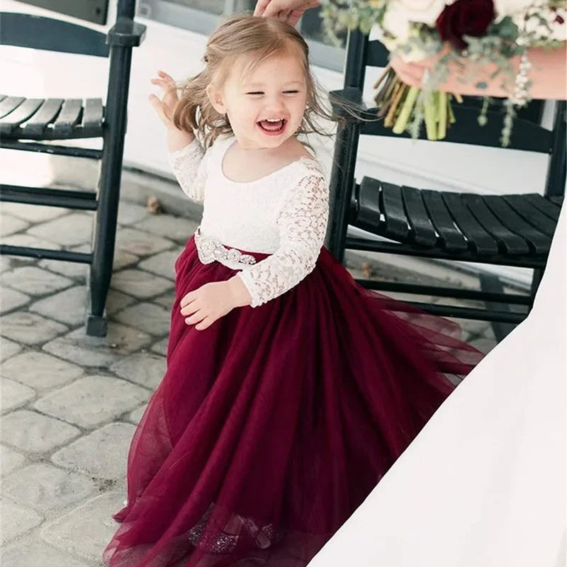 Princess Dresses for Weddings Birthday Elegant Flower Girl Fashion Long Lace
