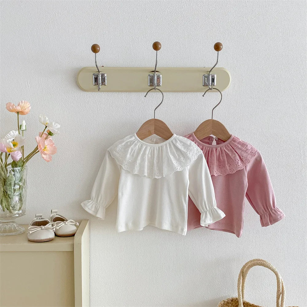 Trina Ruffles Lace Shirt Long Sleeve Tops