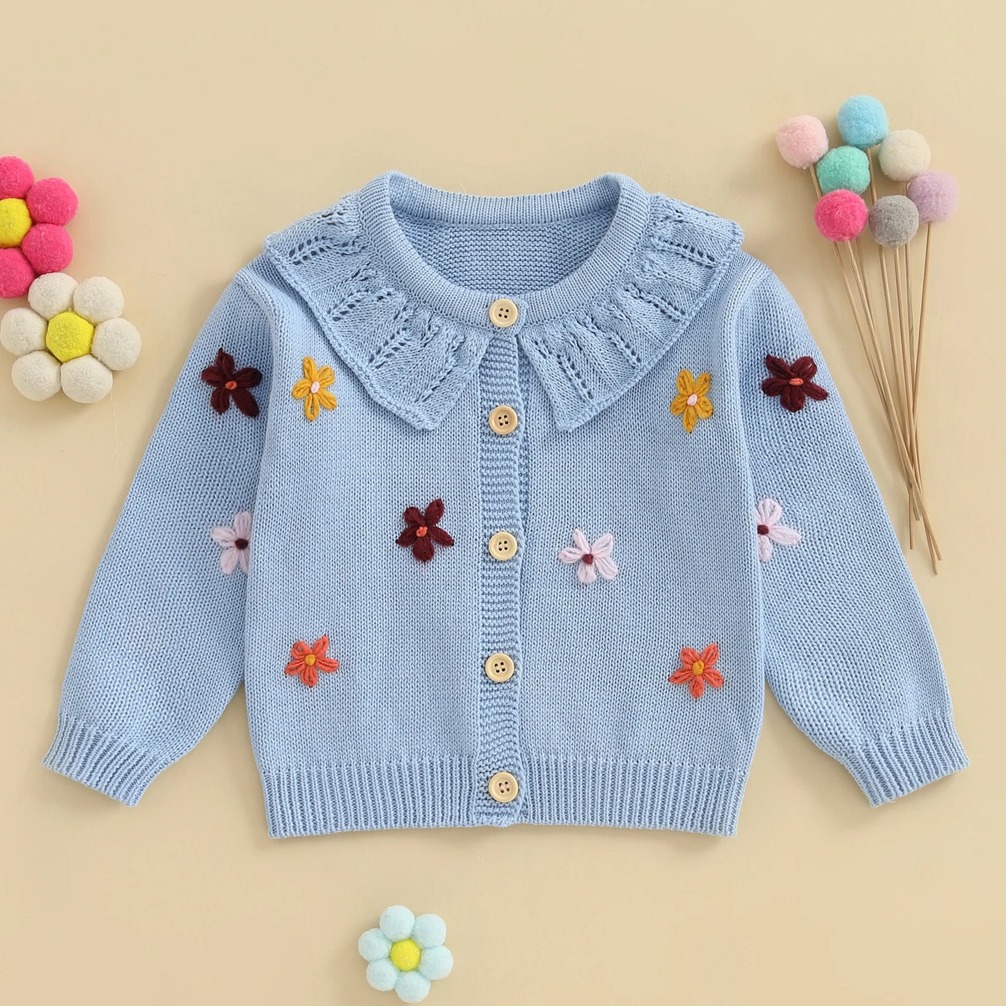 Victoria Flower Button Down Long Sleeve Sweater