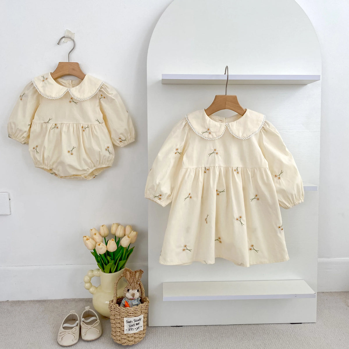 Spring Clothes Pastoral Baby Girls Dress Autumn Embroidery Cotton Floral Doll Dress