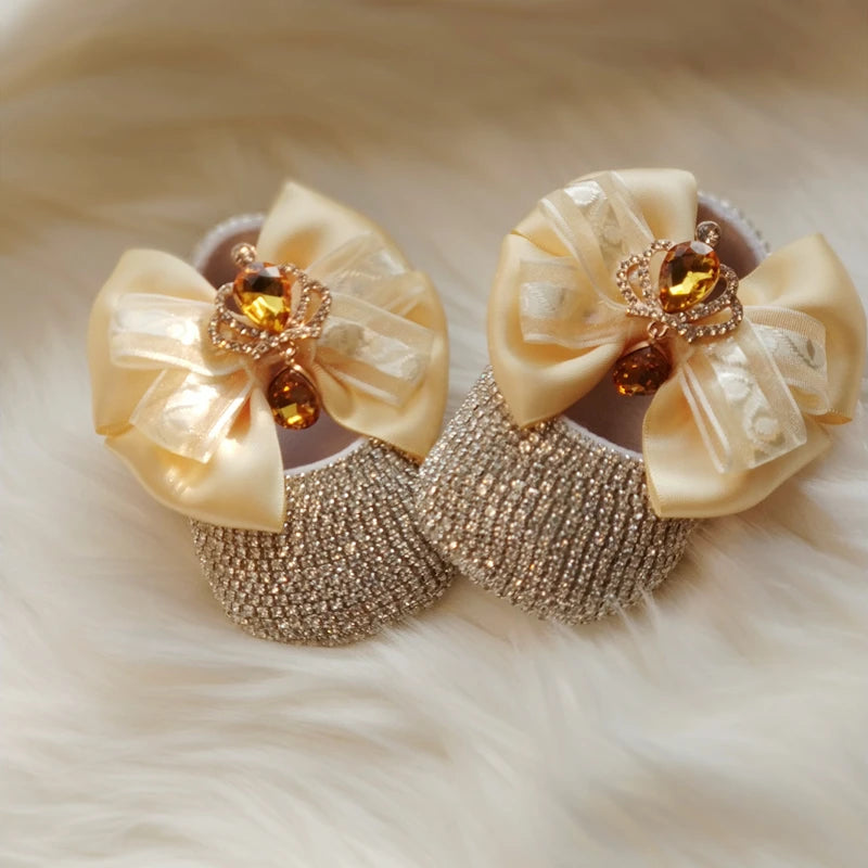 Dollbling Baroque Pink Rhinestones Baby Girl Shoes First Walker Headband Set Sparkle Crystals Princess Shoes Baby Shower SH3