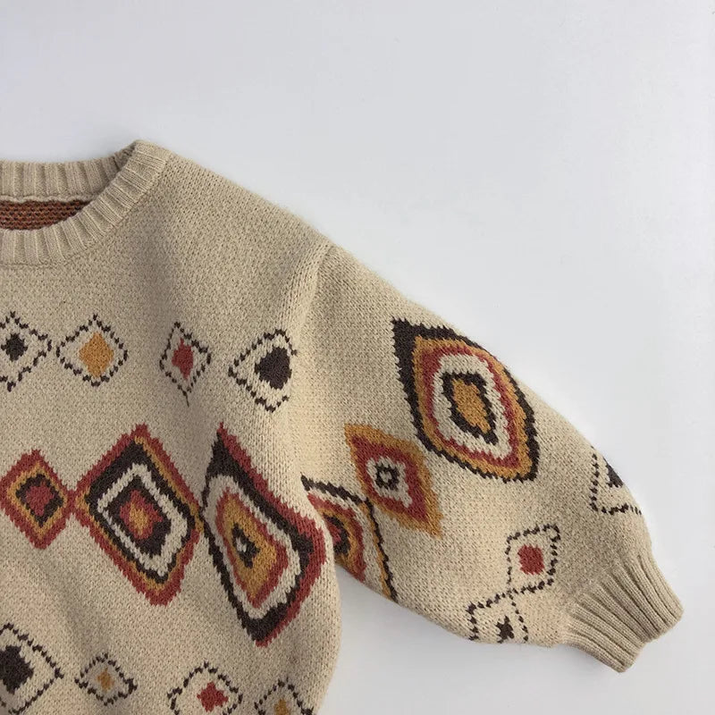 Enrique Autumn Colorful Grid Retro Kids Sweaters