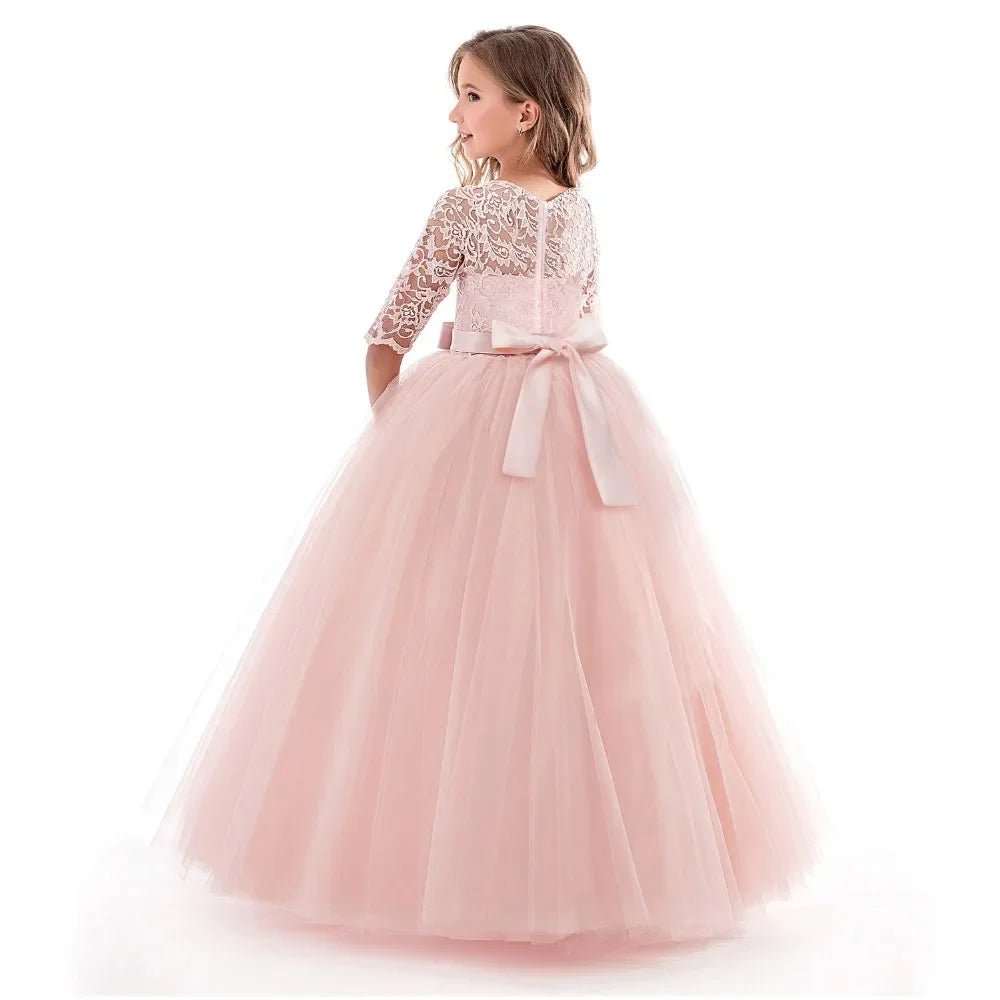 Girl's Dress Long dresses for girls aged 4-12 baby birthday dress Girls' beauty pageant dress Elegant wedding flower girl dress