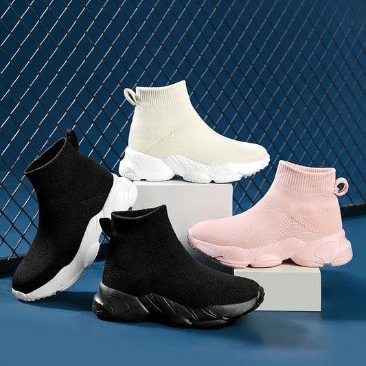 Kids Shoes Girls Sneakers Fashion Knit Luxury Designer High Top Shoes