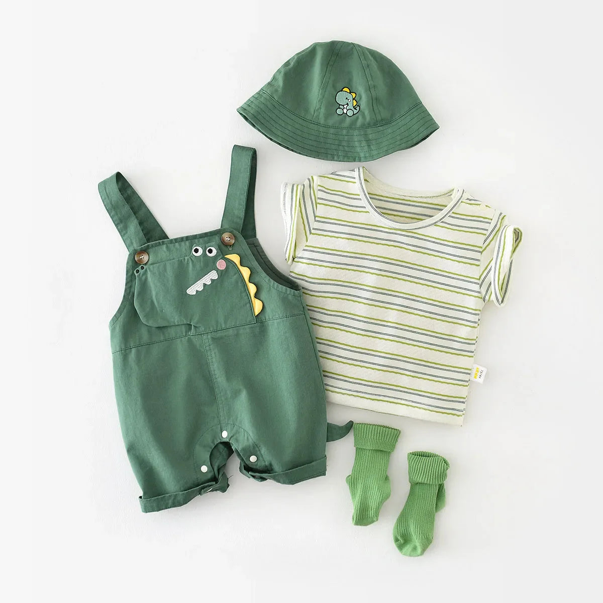 Striped Tee And Dinosaur Jumpsuit