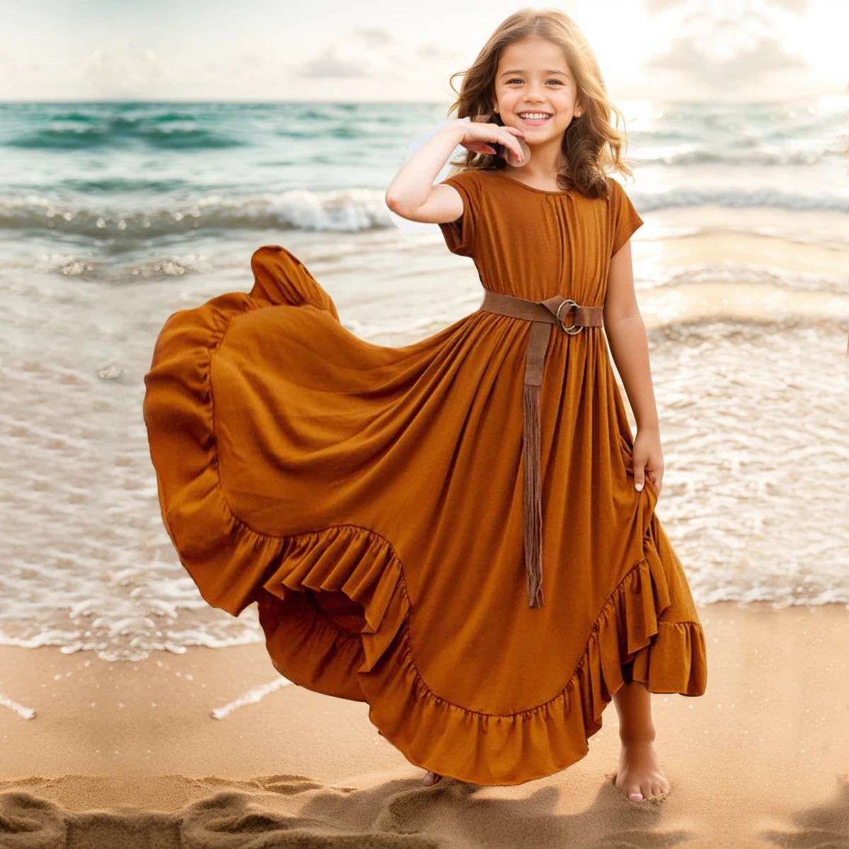 Princess Girls Cotton Lace Party Teenager Long Dresses