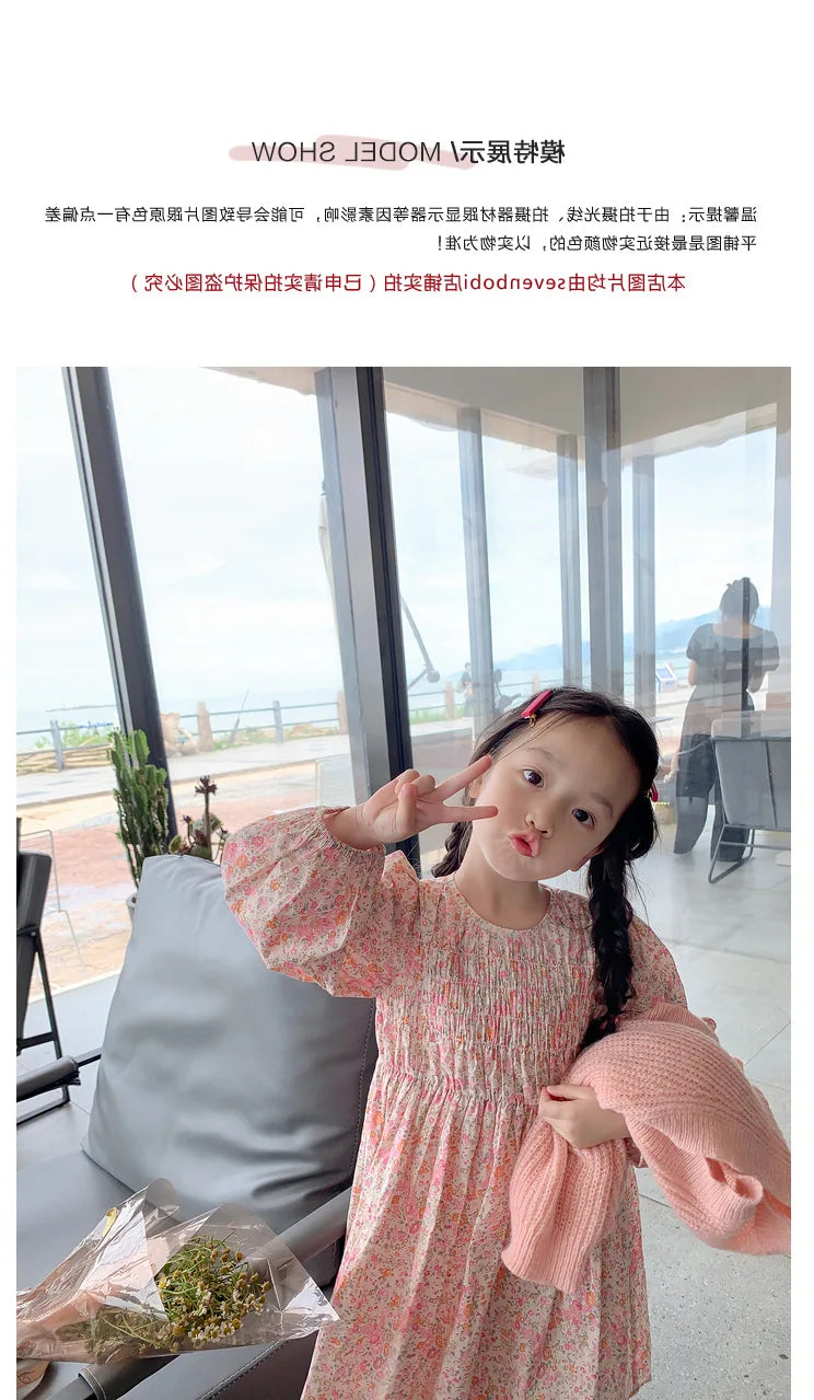 Girls Casual Dresses Floral Crease Sweet Dress Kids Clothes Princess Dress Girls 3 To 7 Years Flower Girl Dresses for Weddings
