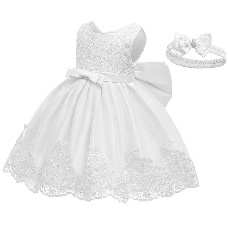 Baby Girl Clothes White Dress for Baptismal Ceremony Little Flower Child Wedding Dress Toddler Kids 1st Birthday Party Dresses