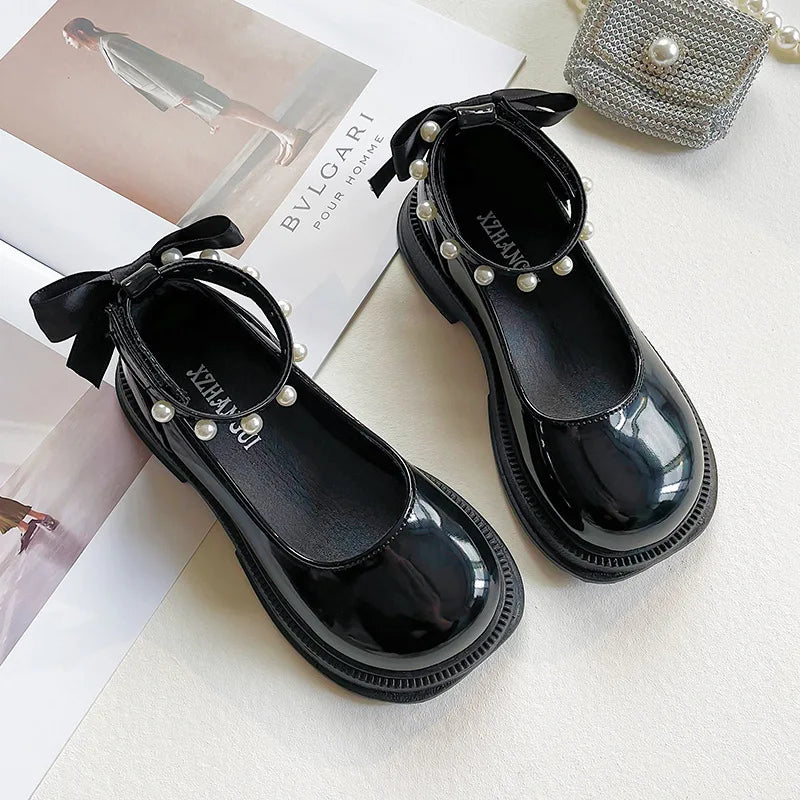 Small Pearl Leather Shoes for Girls, Soft Soles for Children