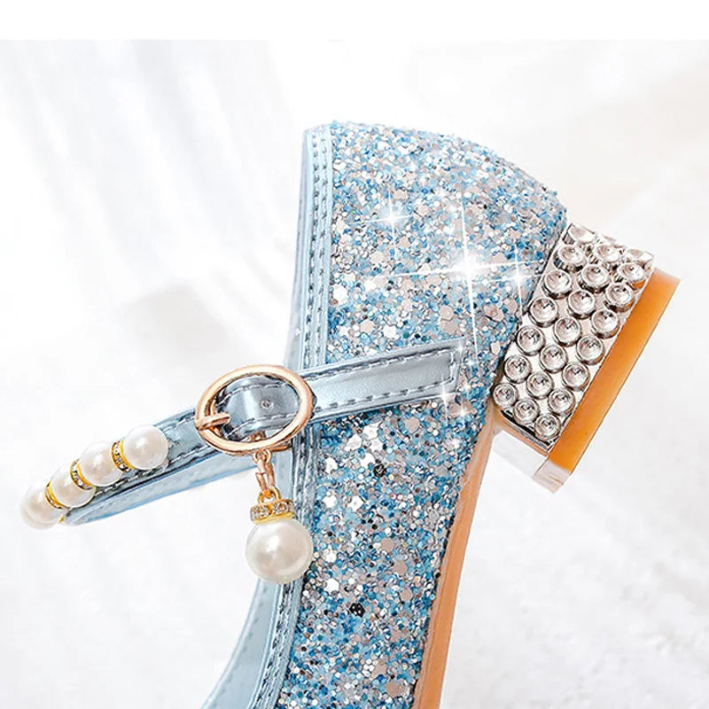 Girls' High Heels Princess Shoes Children's Crystal Showway Performance Shoes
