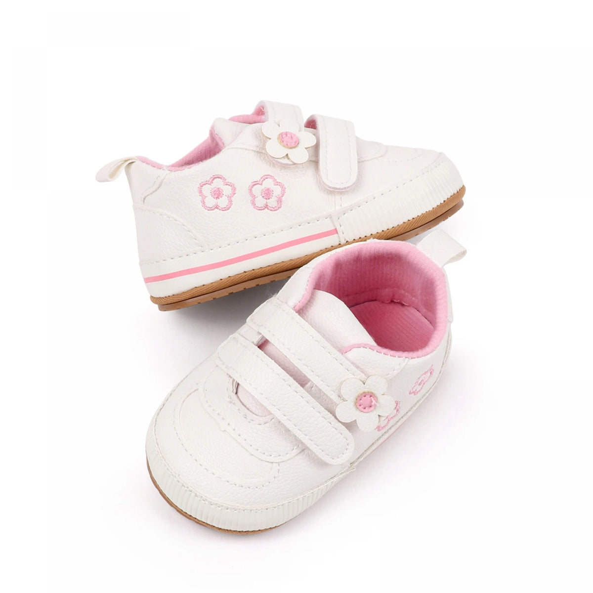 Citgeett Infant Baby Girls Shoes Soft Sole Floral Embroidery Hook-Loop Closure Non-slip Sneakers