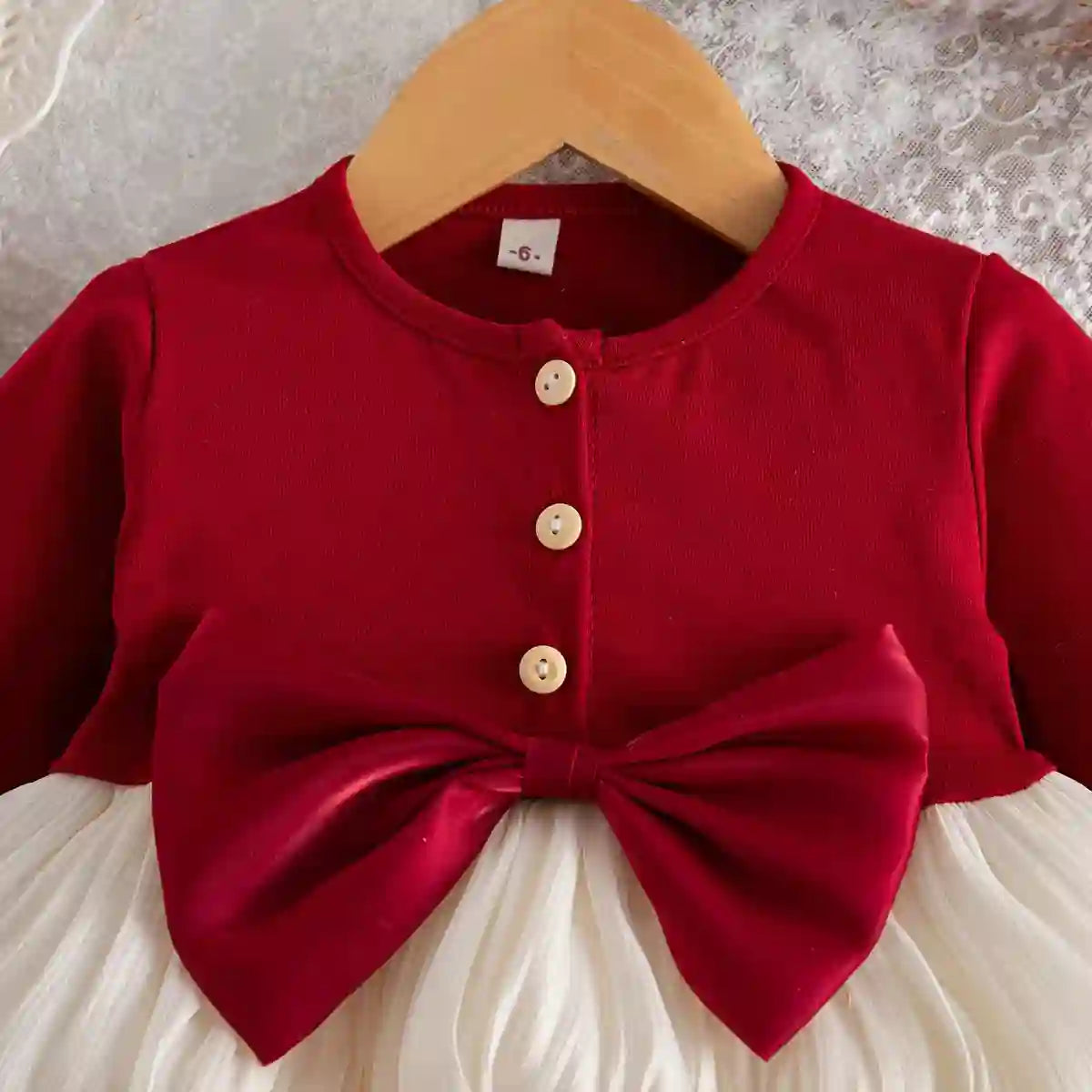Sasha Spring And Autumn New Red Bow Baby Girl Dress