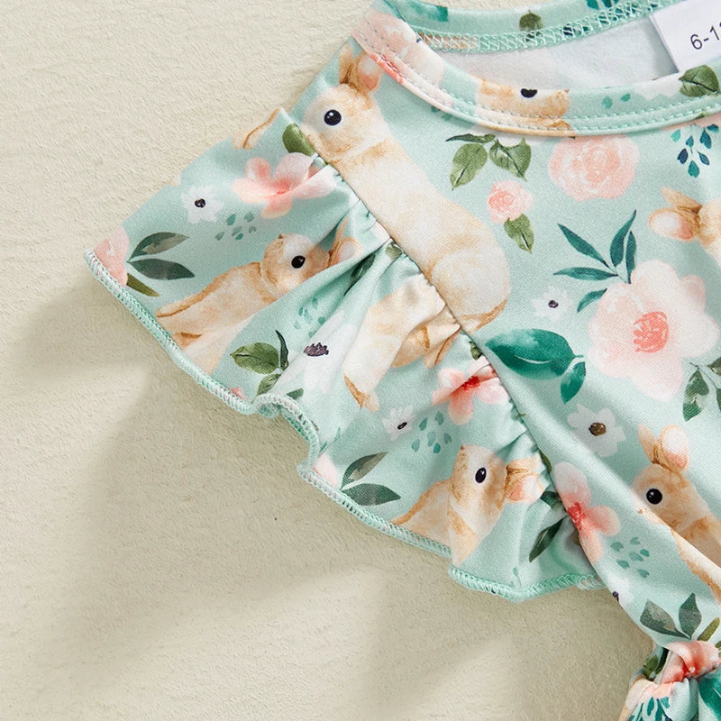 Tess Toddler Girl Easter Dress with Floral Bunny Print