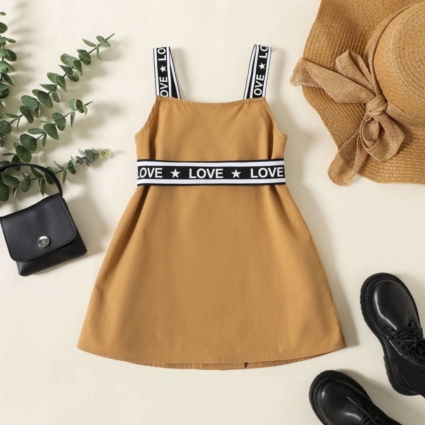 Salomé Girl Letter Print Button Design Belted Strap Dress