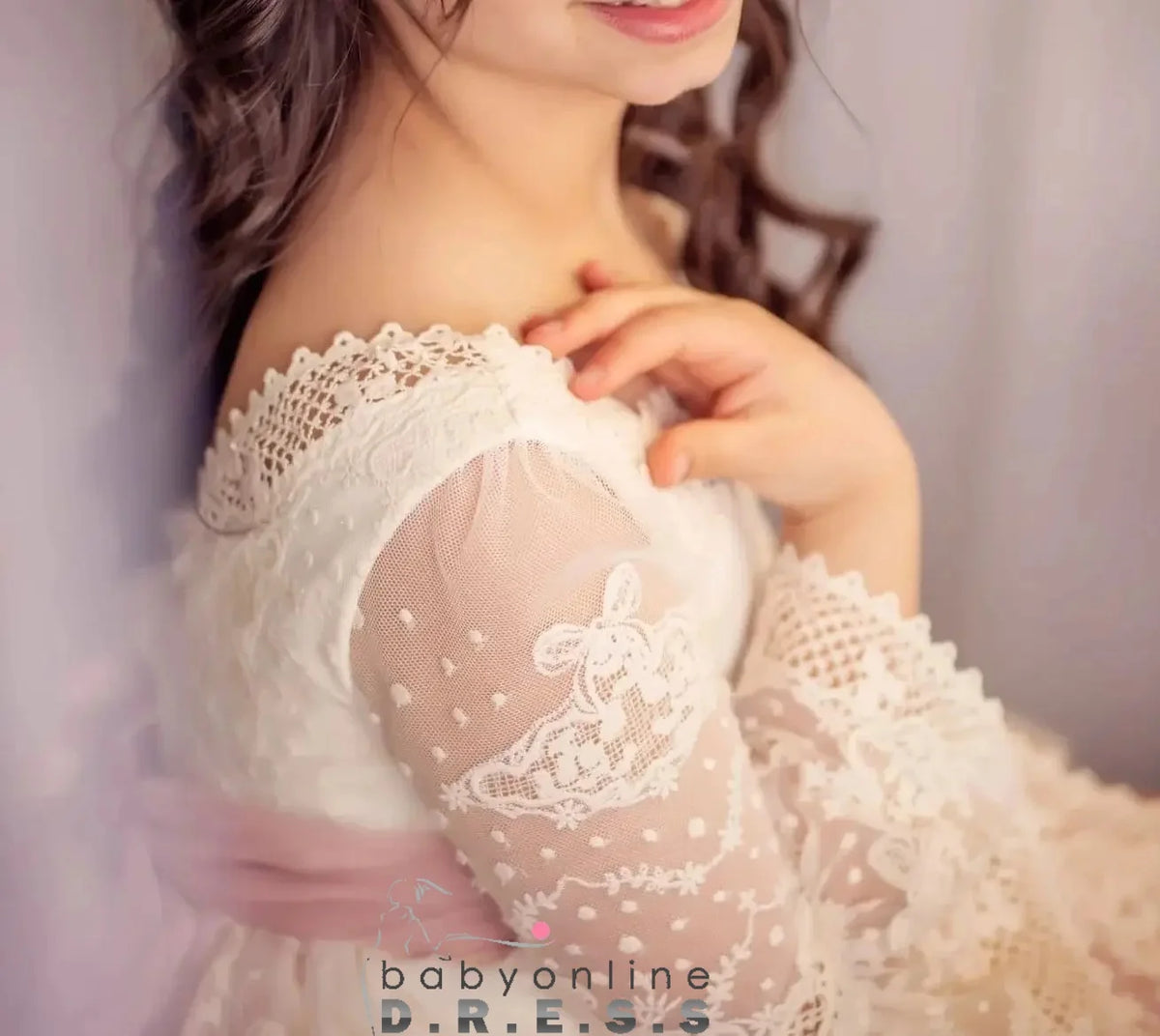 BABYONLINE Customized Comunión Dress Puff Sleeve Lace Embroidery Vestidos De Niñas
