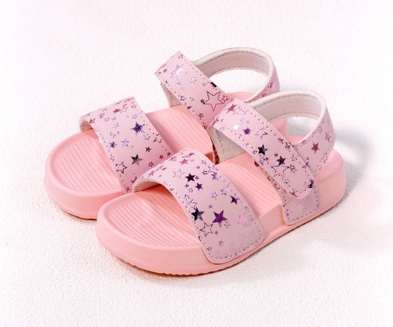 Girls' Shiny Star Outdoor Sandals Summer Printed Soft-Soled Non-slip Slippers Open-Toe Durable Baby Beach Shoes