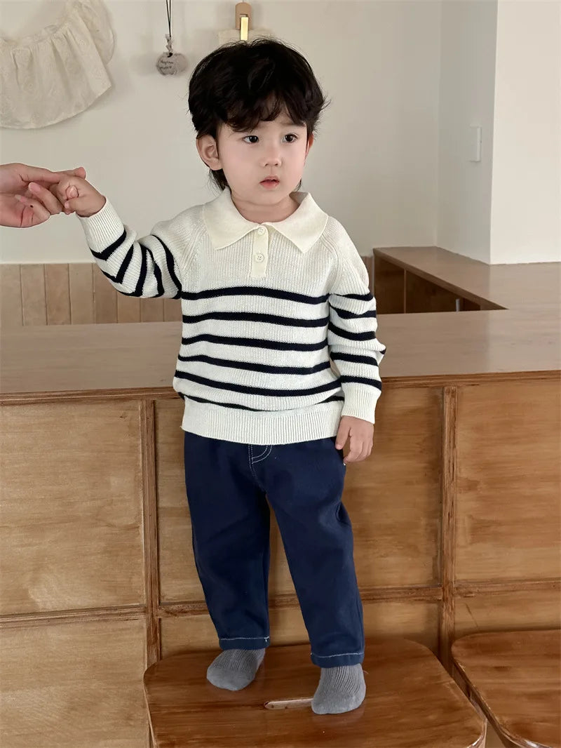 Joan New Long Sleeve Lapel Striped Sweater - GuGuTon baby store - Baby Fashion - Toddlers Outfits - Babies Outfits - Toddler Clothes - Kids Clothing - Newborn Clothes - Newborn Wear - Kids Wear - Trending Clothes - Trending Outfits - Fall Fashion - Winter Fashion - Girls Clothes - Boys Clothes - Babies Wear - Kids Accessories - KidsWear - Summer Clothes - Summer Fashion - Summer Trend - Falls Sweaters - Tops - Bottom - Jeans - Blouse - Dresses - Newborn Dresses - Toys