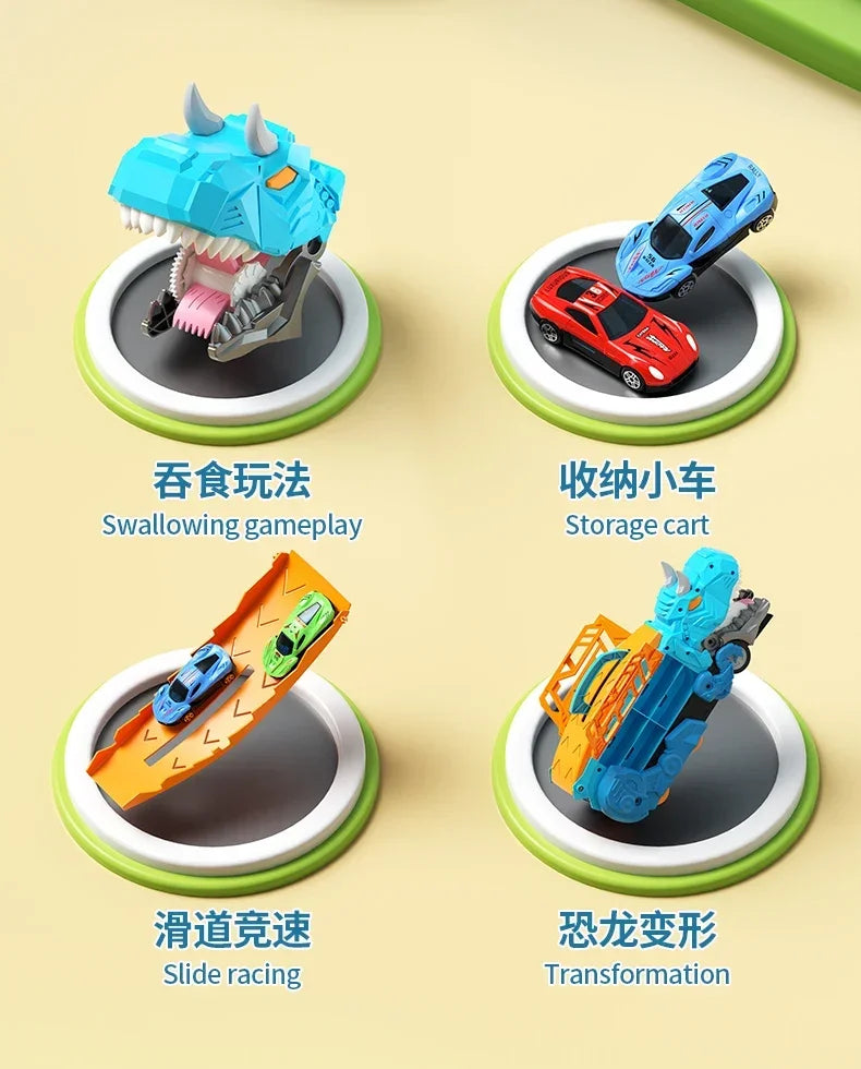 Dinosaur Toys for Kids Boys Ages 3-5, Car Track Set Dinosaur Transport Truck with Diecast Cars