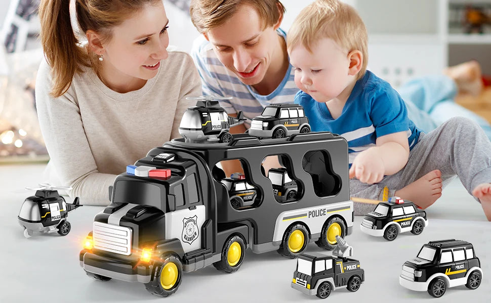 Police Truck Toy Set for Kids - 5 in 1 Truck and Cars