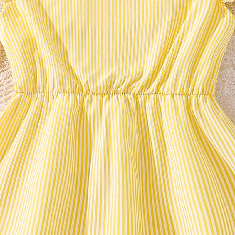 4-7 Years Girl Dress Summer New Stripe Ruffled Sleeveless V-Neck Dress