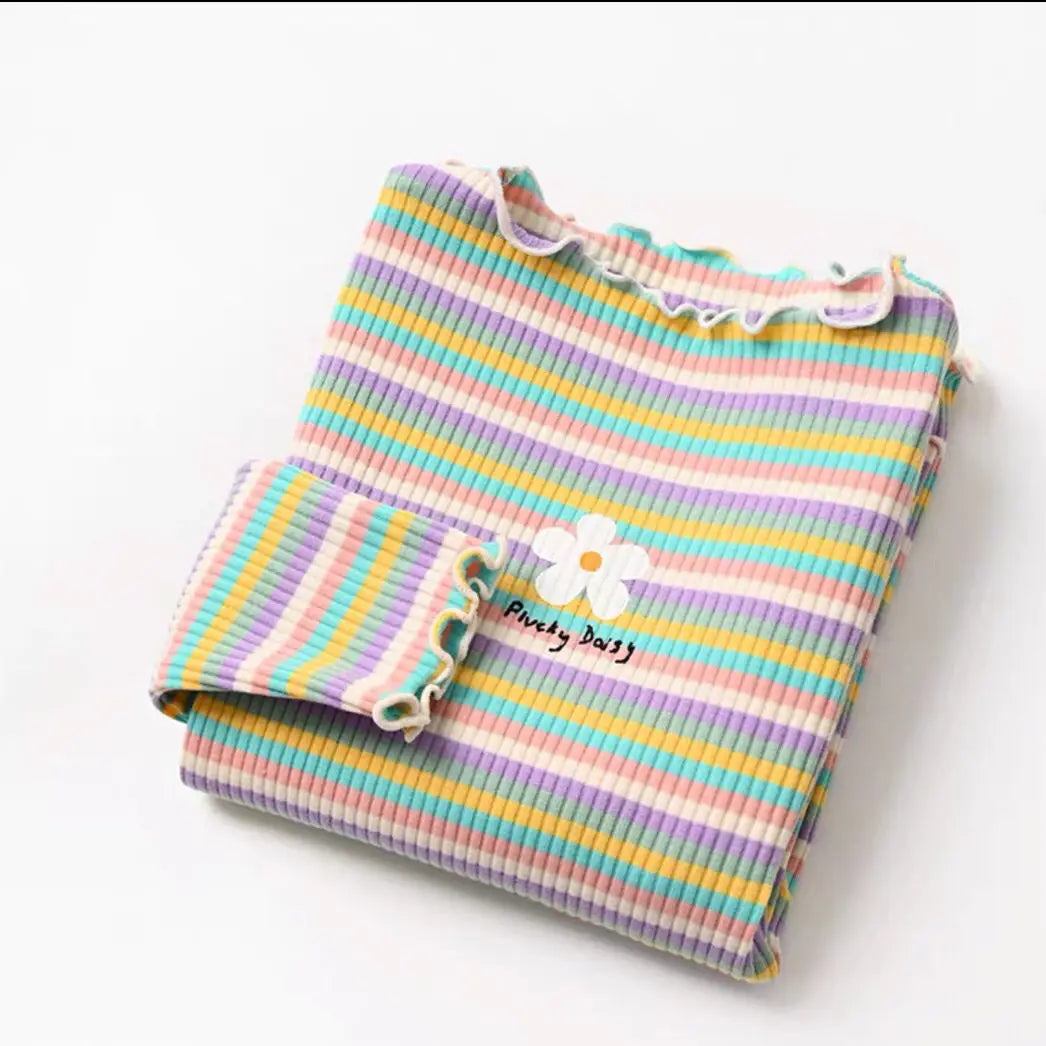Tatiana Color Stripe Flower Printing Tops