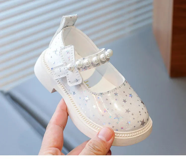 2025 Shoes NewGirls Leather Shoes for Party Wedding Kids Princess Rhinestones Shoes with Bow-knot Fashion Children