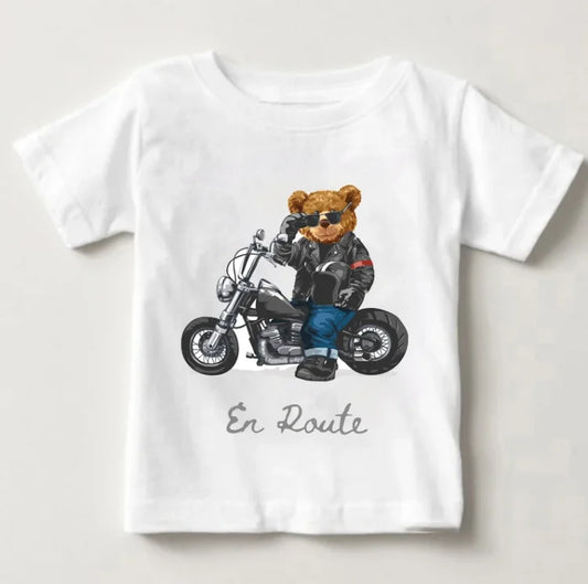 Dylon Cute Bear Riding Motorcycle Car Print Tees