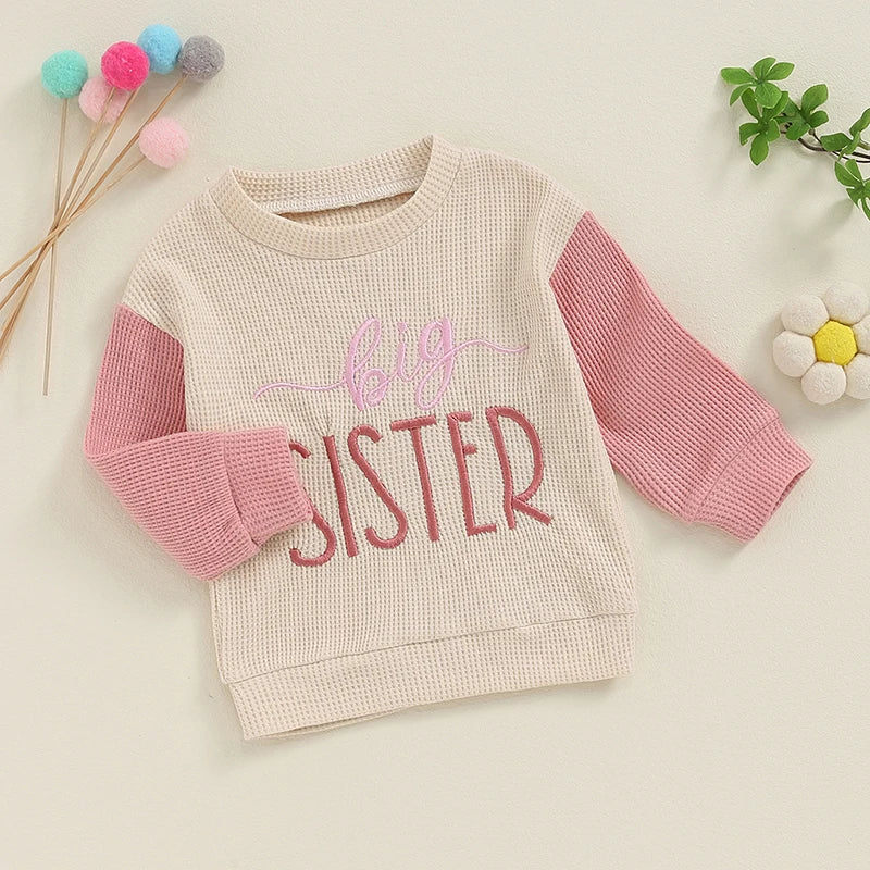 Toddler Kids Big Brother / Sister Pullover Letter Embroidery Round Neck