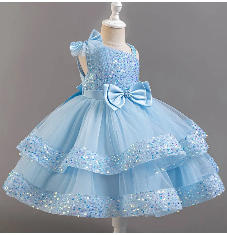 New Girl Dress Sequin Dresses Exquisite Simple Summer Skirt Fashion Evening Dress One Year Old Banquet Retro Princess Dress 2025