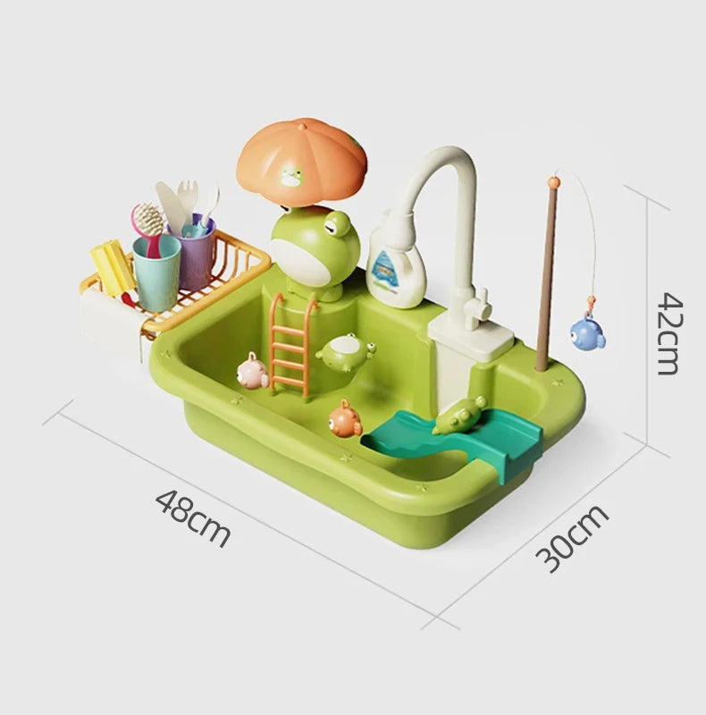 Kids Kitchen Sink Toys Electric Dishwasher Playing Toy with Running Water Pretend Play Food Fishing Toy Role Playing Girls Gifts