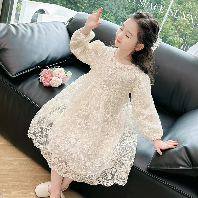 Girls’ Floral Dress with Lace Trim – Fully Lined Spring Dress
