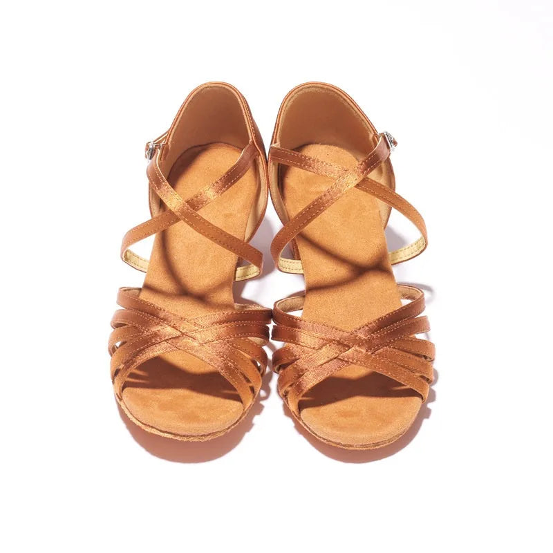 Girls Latin Dance Shoes Low Heel Soft Sole Beginner Kids Ballroom Practice Training Stage Girls Performance Dancing Footwear