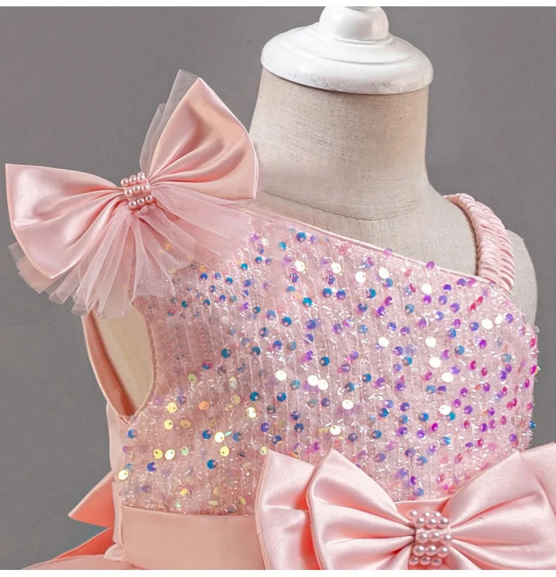 New Girl Dress Sequin Dresses Exquisite Simple Summer Skirt Fashion Evening Dress One Year Old Banquet Retro Princess Dress 2025
