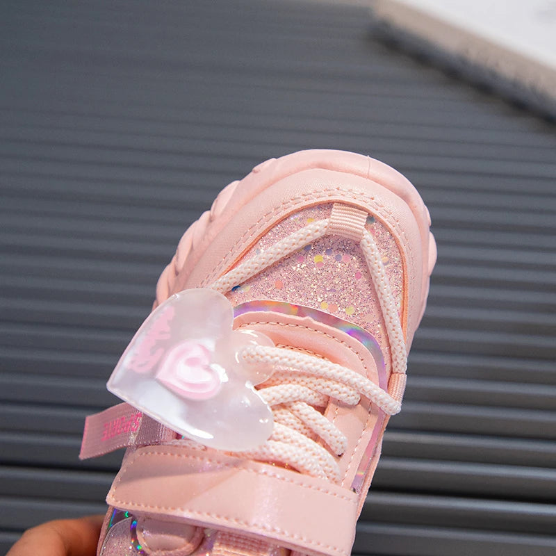 Girls Sports Shoes Kids Running Sneakers for School Fashion Cute Shiny Non-slip Children's