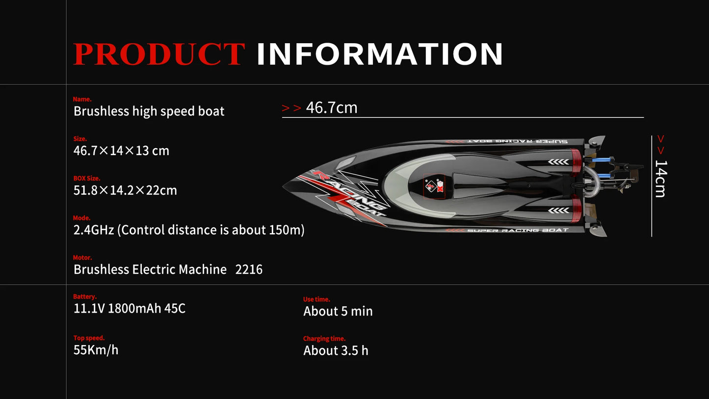 2.4Ghz 55KM/H Brushless High Speed Racing Ship Remote Control