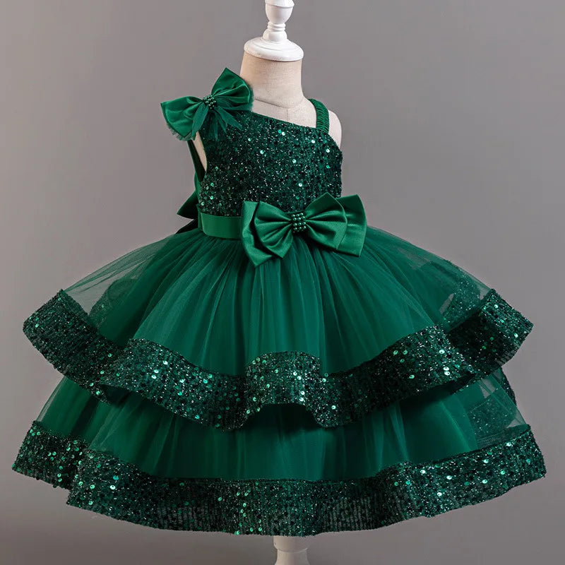New Girl Dress Sequin Dresses Exquisite Simple Summer Skirt Fashion Evening Dress One Year Old Banquet Retro Princess Dress 2025