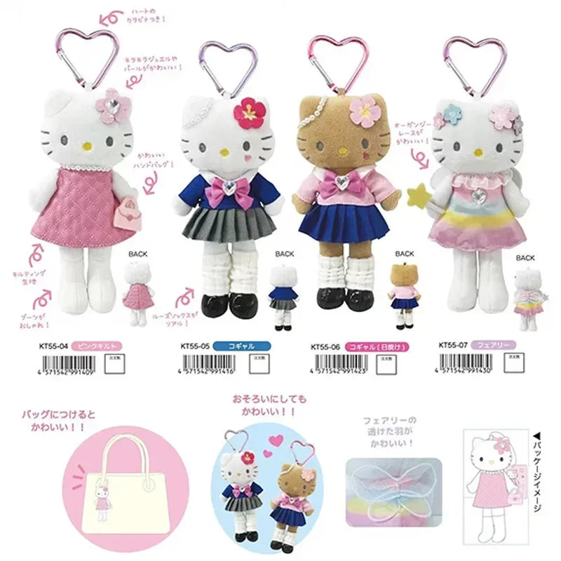 15cm Sanrios Anime Hello Kitty Plush Toy Keychain Long Legged Angel JK Uniform Bag Pendant Stuffed Doll Girl Bag Keychain Gift
