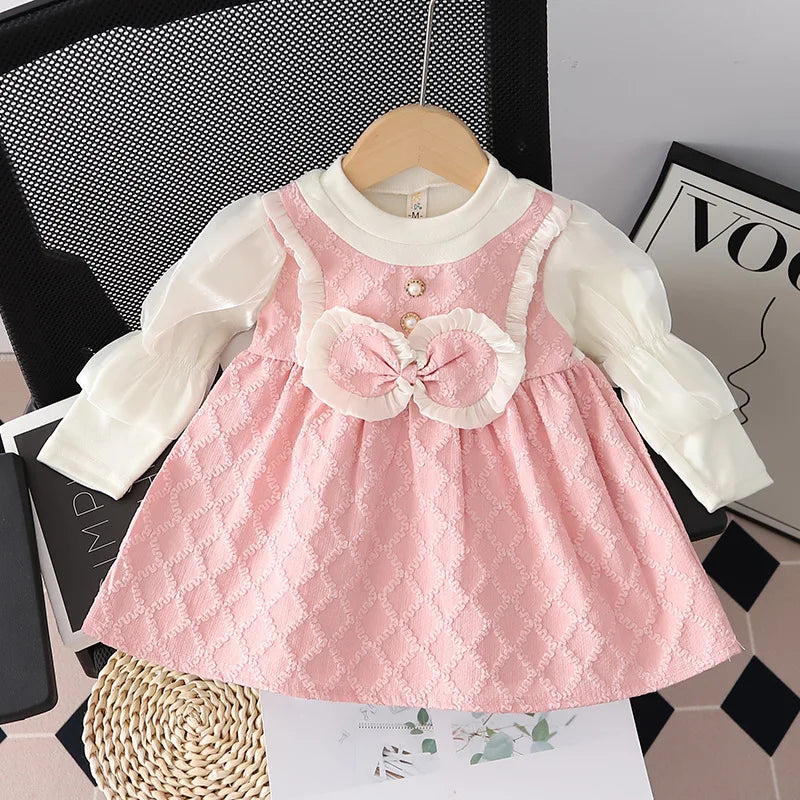 (9 Months -3 Years Old) Spring And Autumn New Sweet Bow Baby Girl Dres