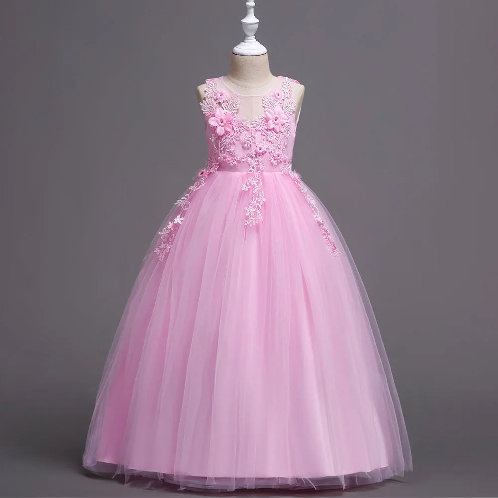 Kids Dresses For Girl Clothes Lace Flower Ball Gown Girls Long Dress For Wedding Prom Party Princess Dresses Teenage Costume